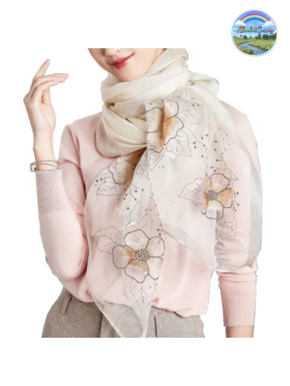 Embroidered Silk Blend Scarf Shawl Wrap 75x28 Women Accessory